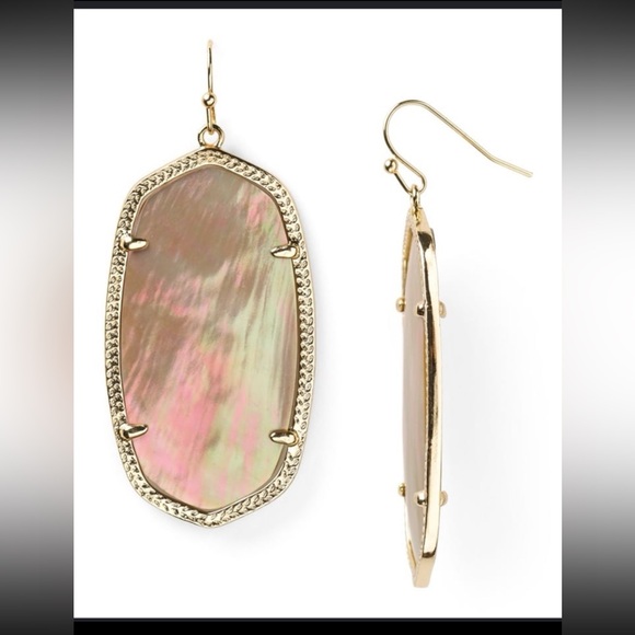 Kendra Scott Brown Mother of pearl danielle earrings gold like new #702 - Picture 4 of 13